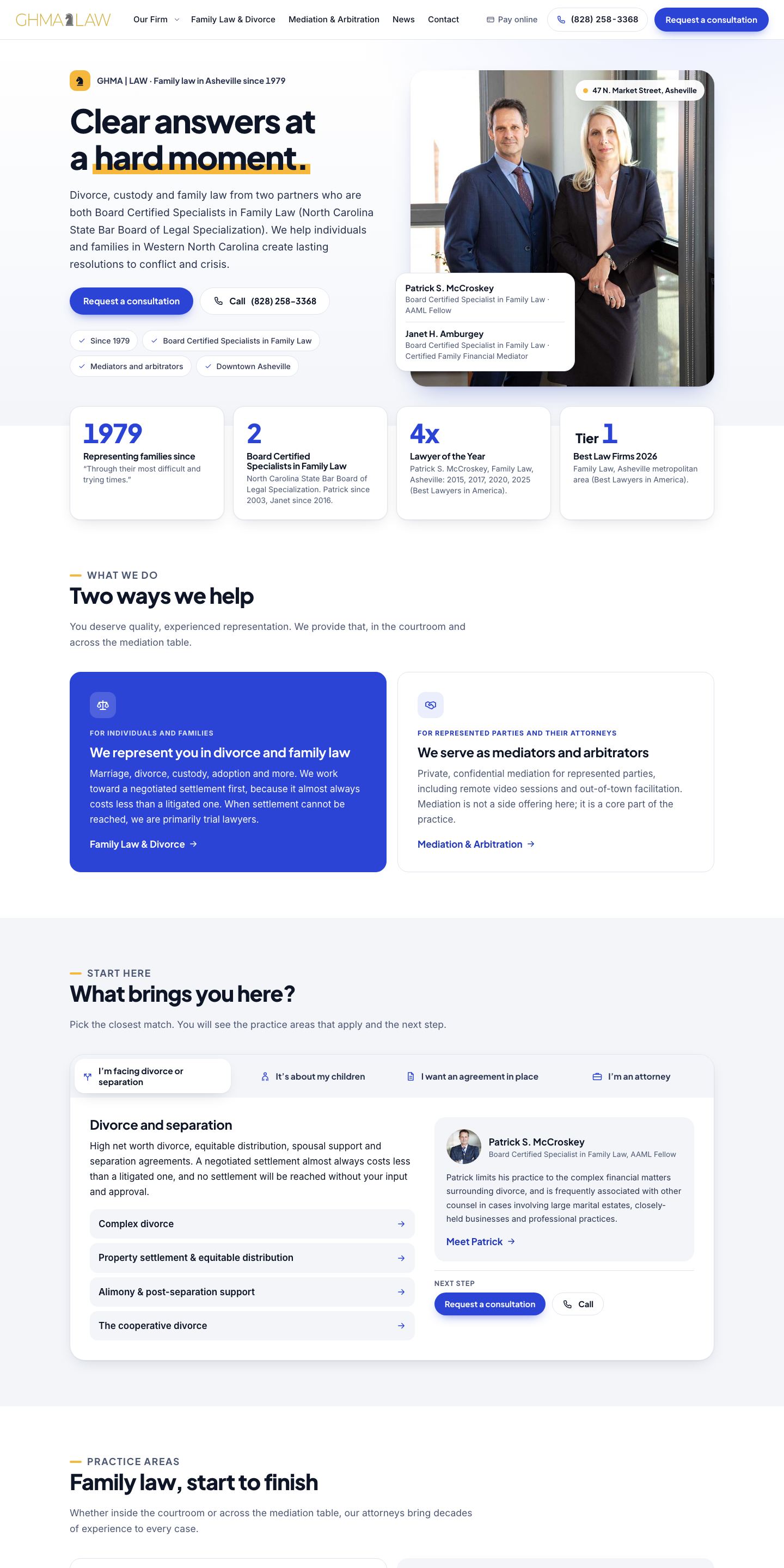 GHMA | LAW — "Clear Path" direction: home page, top 2880px of the full desktop page