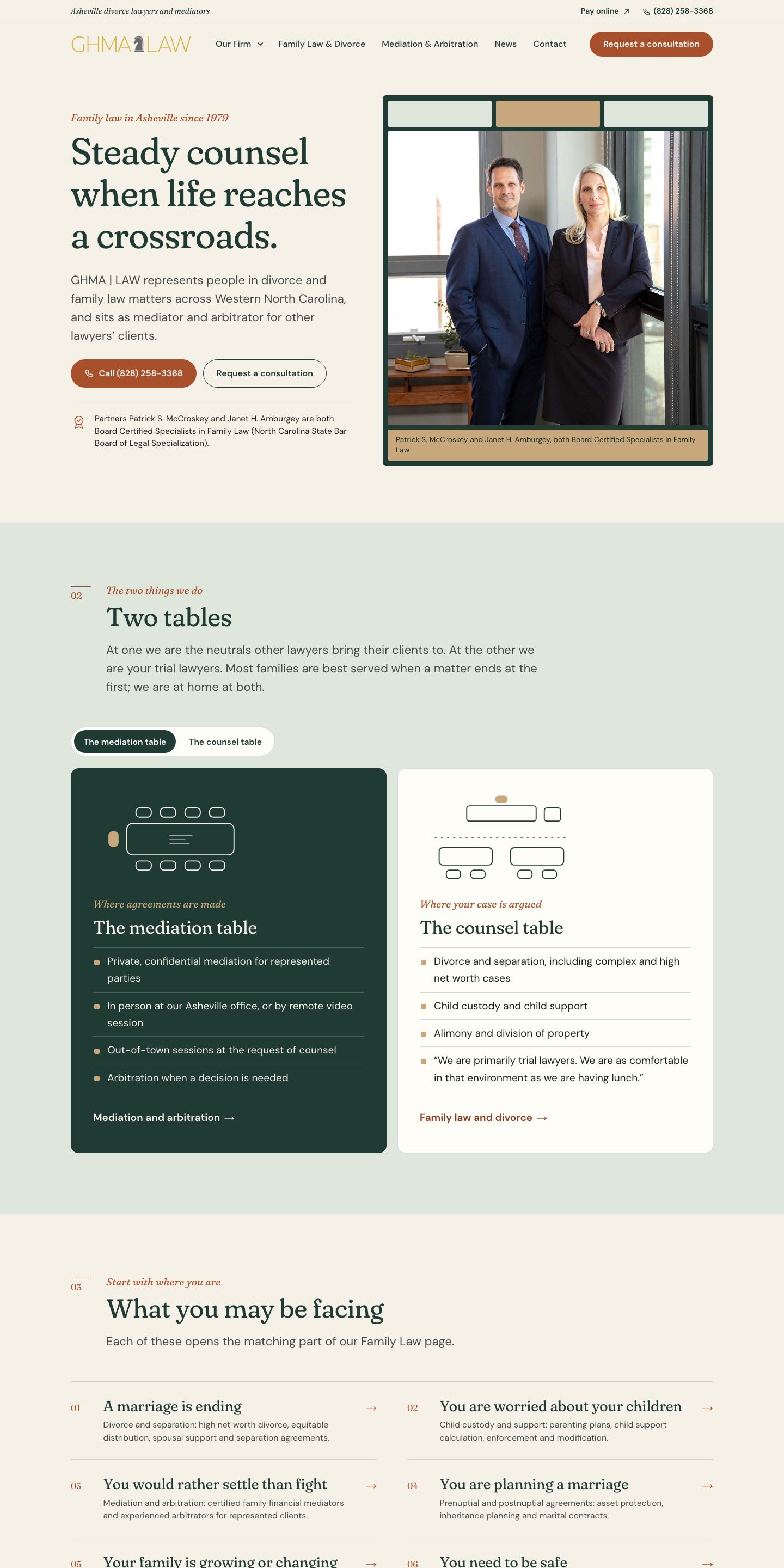 GHMA | LAW — "Two Tables" direction: home page, top 2880px of the full desktop page