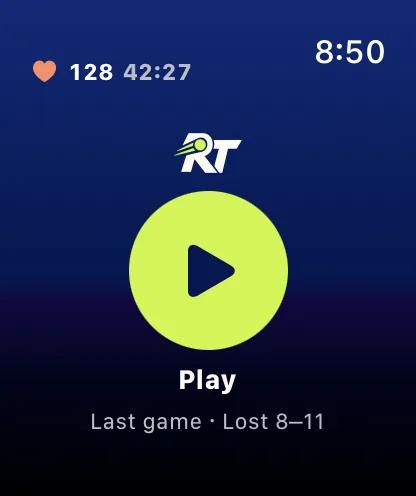 Apple Watch start screen with a large Play button.